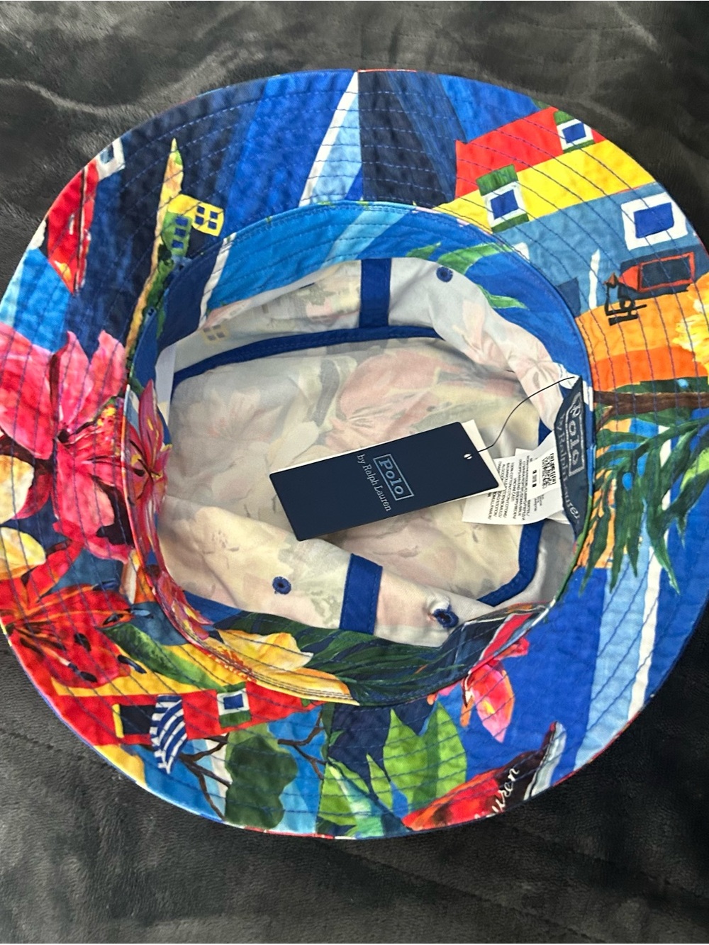 Ralph Lauren Bright Blue Multicolor Floral Bucket Hat - Picture 3 of 3